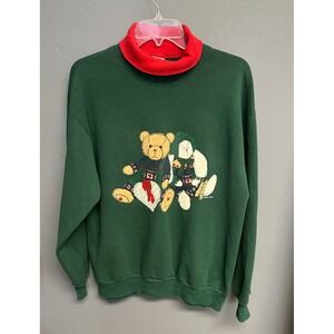 Vintage 90s Gopher Sport Turtleneck Womens L Christmas Sweatshirt Teddy Bear 90s